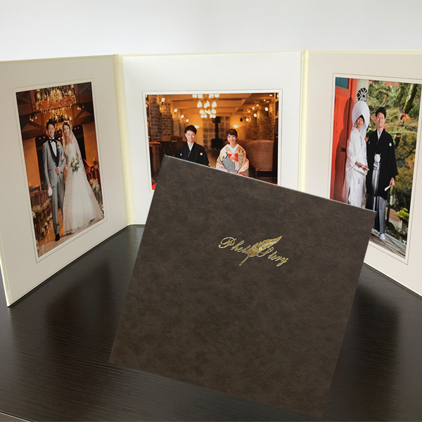 写真台紙 プリント印刷付き 仕上げ【5043・茶】6つ切 3面 記念写真