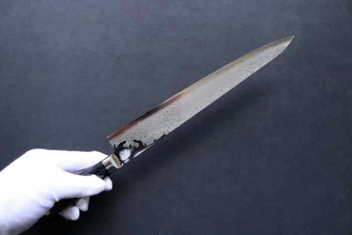 高村刃物製作所 筋引「打雲」鍛造粉末不錆鋼ダマスカス共鍔 270mm