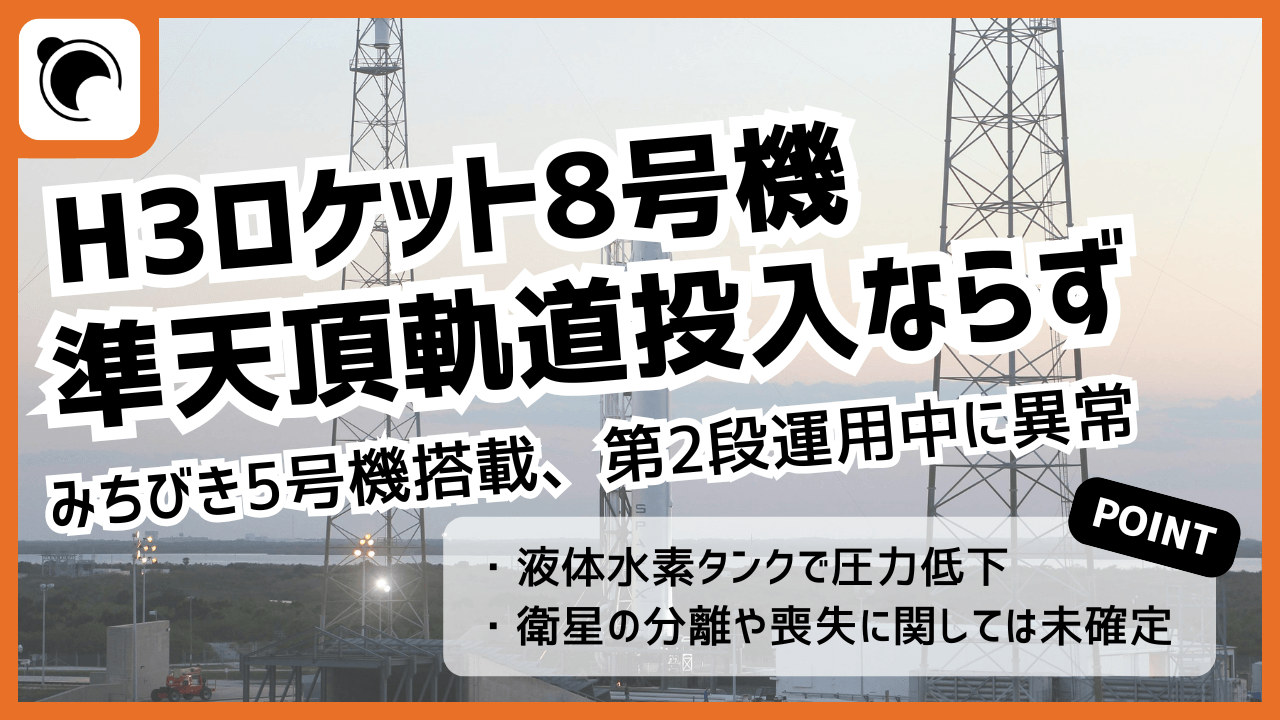 H3ロケット8号機、みちびき5号機の準天頂軌道投入に失敗。液体水素