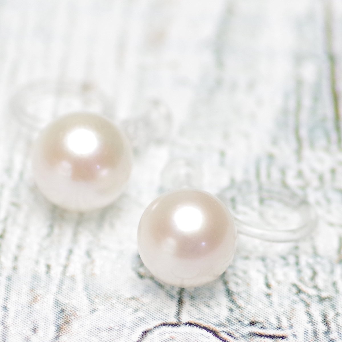 パール ノンホールピアス アコヤ真珠 透明 イヤリング 約6.5mm 結婚