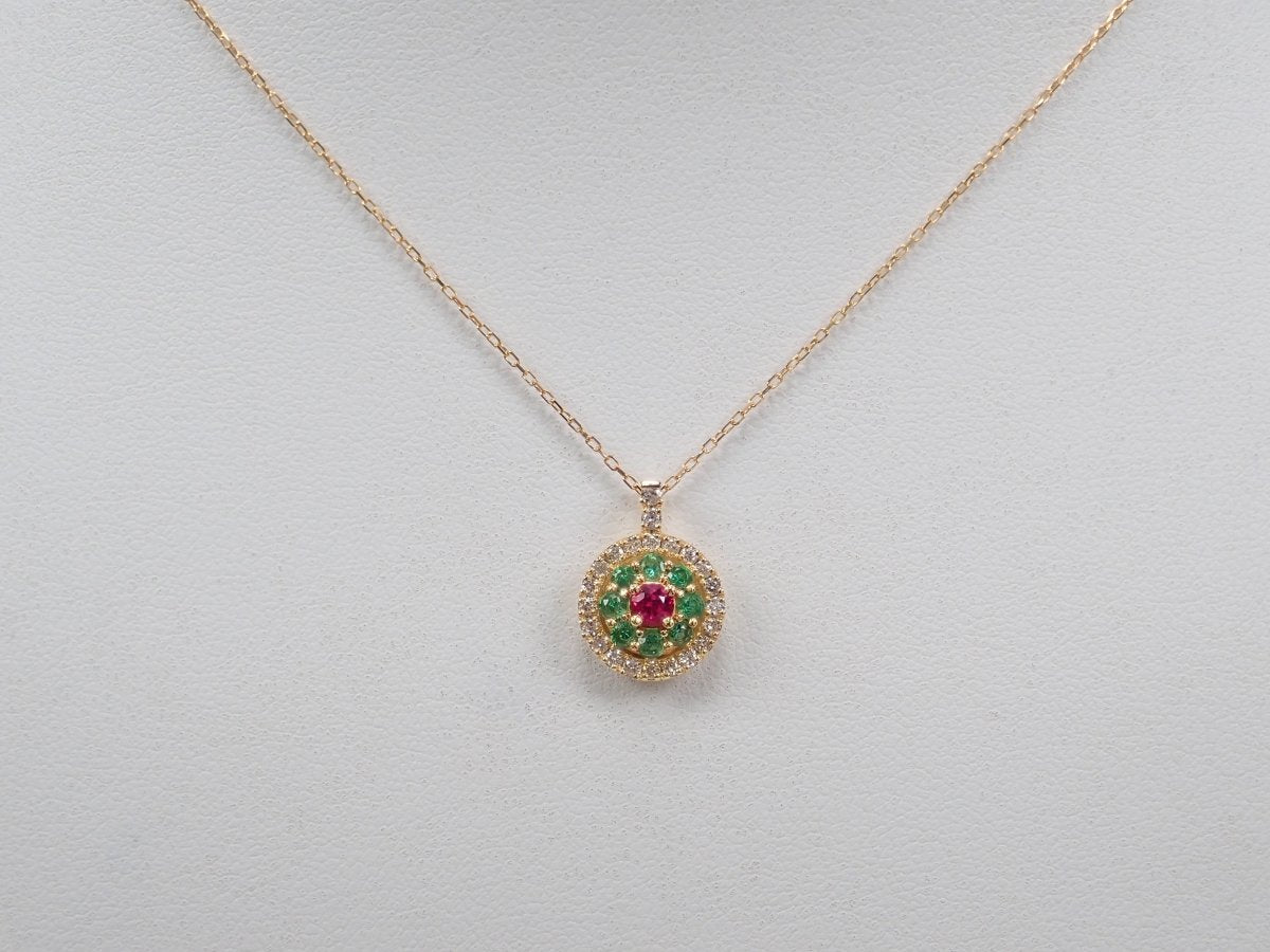 K18ルビー0.12ct・エメラルド・ダイヤモンドペンダント（ネックレス）