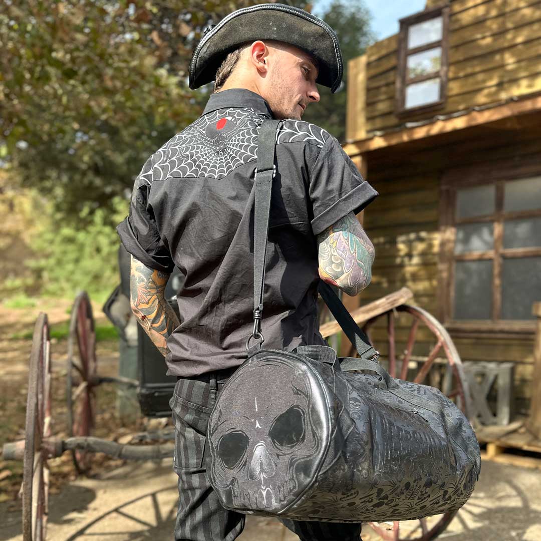 Skull Black Barrel Bag by Kreepsville
