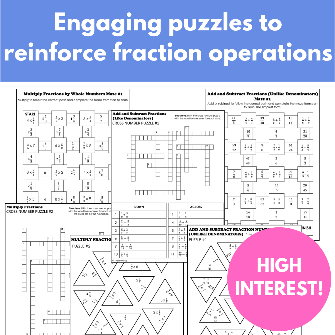 Fraction Puzzles for Extra Practice BUNDLE (Tarsia Puzzles Mazes