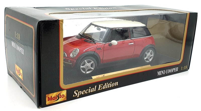 Maisto 1/18 scale Diecast 31619 - BMW Mini Cooper Red with white