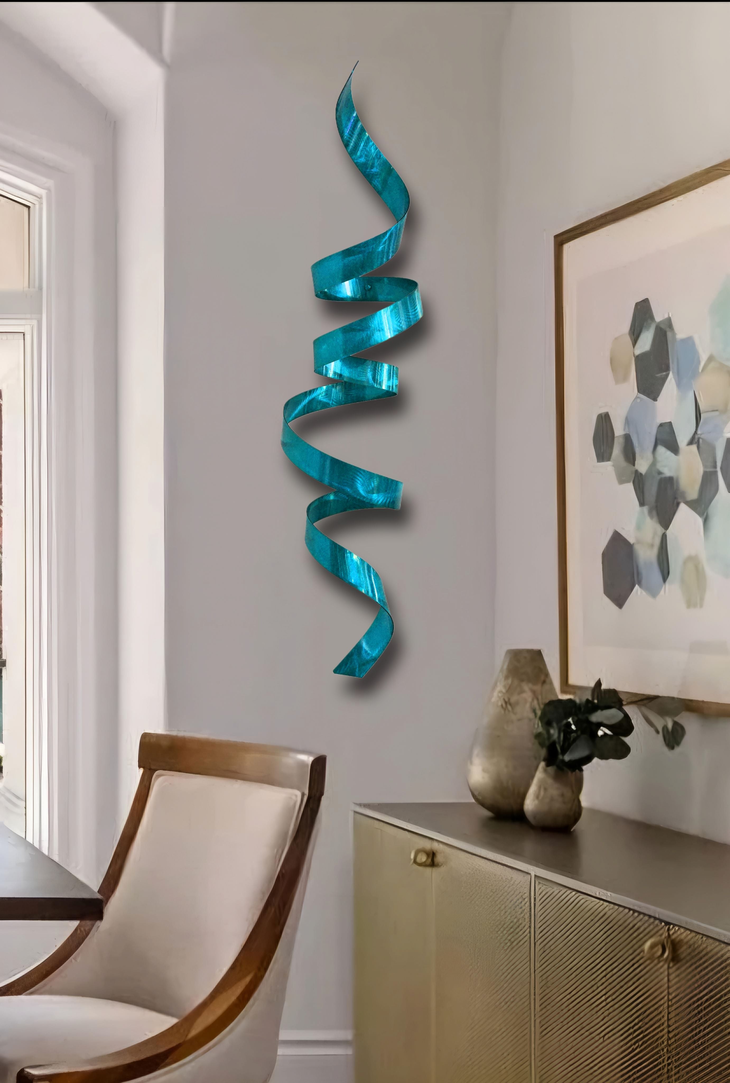 Teal Modern Metal Wall Art Sculpture by Jon Allen 44