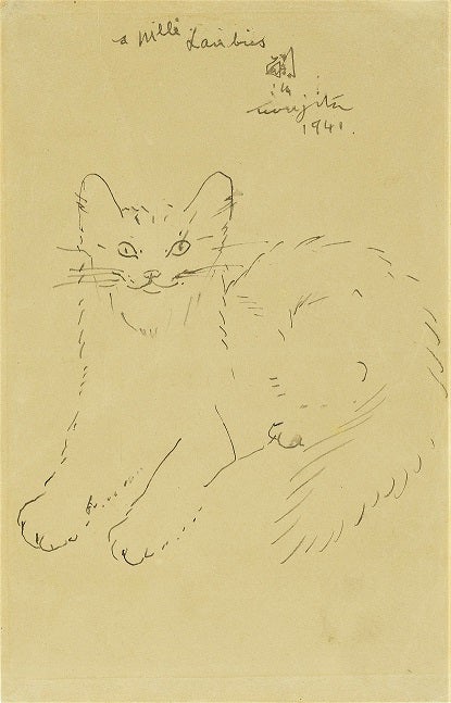 藤田嗣治「猫」自筆サイン入りインク・デッサン画のご紹介です！ | あ