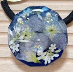 一点もの 桜 レジン フラワーヘアゴム ブルー 夜桜 透明感