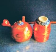 九谷焼煎茶揃 赤金花柄急須と茶碗セット - メルカリ
