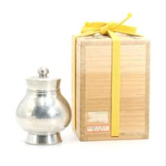 静寿居 辻井蔵苑造 純錫貞式茶入 茶心壷 煎茶道具 共箱共布 M960