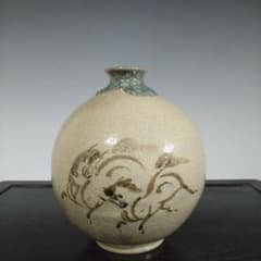 NO651 相馬駒焼 花瓶 田代法橋 馬絵 - メルカリ