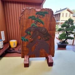 k.s様専用 鷹の衝立 烏城彫 鷹松図 パーテーション 衝立 間仕切り 62k