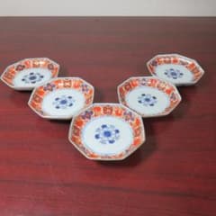 小皿 色絵付 染付 金彩 花弁 唐草 銘 八角皿 5枚 - メルカリ