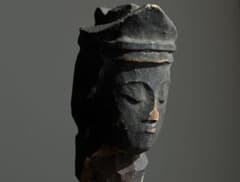 祈りの木彫仏頭 江戸期頃 約4㎝ 台座付き】残欠古美術骨董歴史資料仏像