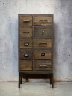 ブルックリン家具】古材×ブラックスチール脚 10杯チェスト55×115cm