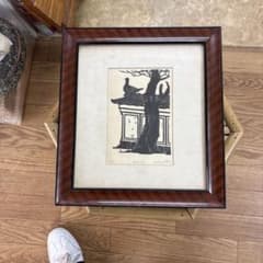真作 鍵本豊 木版画「鳩瓦・西之京」1971年直筆サイン・裏ラベル有