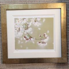 桜の版画 飯名京美 ゴールドフレーム付き - メルカリ
