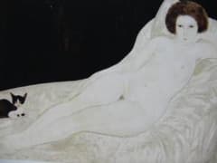 藤田嗣治、【横たわる裸婦と猫】、希少な画集より、新品高級額・額装付