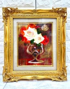 清原啓一 「グラスのバラ」F3 油彩 油絵 絵画 日本芸術院会員* - メルカリ