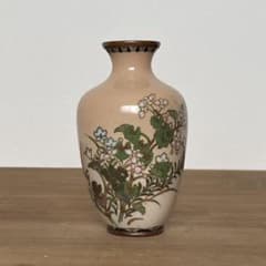 明治期 尾張 七宝 花文 銀線 植線 花瓶 小花瓶 小瓶 七宝焼 壷 花入