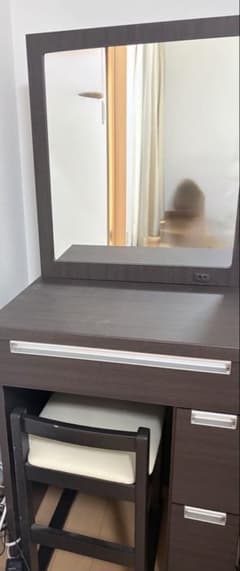 ダークブラウン ドレッサー・鏡台 引き出し付き 板文家具 ドレッサー
