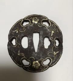 鍔 鉄地 金象嵌 鐔 花模样 直径約8cm 刀装具 古美術 時代物 X26A