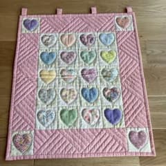 パッチワーク タペストリー ハート柄 ハンドメイド カントリー56cm×48
