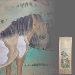 中国古美術.清時代.郎世寧款.駿馬図.宣紙画.三尺手描き.掛け軸.絵画.文