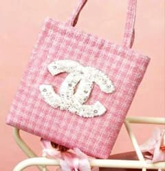 CHANEL ノベルティ トートバッグ ピンク ツイード ビッグココマーク