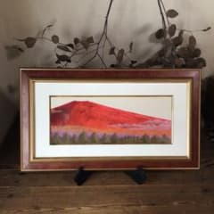 No5177 額装 油絵 流月真一 「赤富士」 Mt.FUJI 油彩画 送料無料
