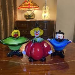イタリア ムラーノ ガラス ピエロ 3種 3体 小物置き インテリア レア
