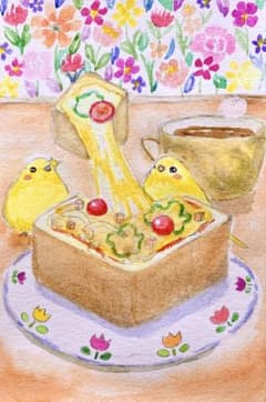 みみ様専用水彩画 インコとピザトースト 値段は※900円です - メルカリ