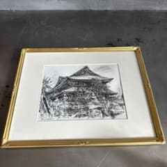 善光寺 松田朝旭 墨絵 伝統的な寺院の風景 金色のフレーム付き - メルカリ