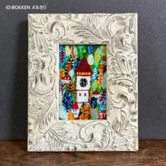 柚木沙弥郎「時計台の森」ガラス絵 肉筆 直筆サイン入 共シール 民藝