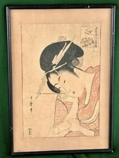 骨董)浮世絵 喜多川歌麿「高名美人六家族」近江屋 ガラス額装 - メルカリ