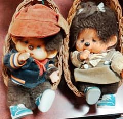 モンチッチレトロぬいぐるみ 2体セット バスケット付き 40年以上前
