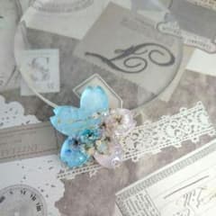 465 手描き✴桜❀✴アクア＆ピンク✴レジンヘアゴムキーホルダー