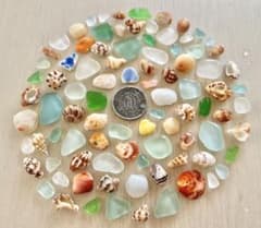 1032、天然シーグラス 貝殻 極小 小粒 カラフル シー陶器 ハンドメイド