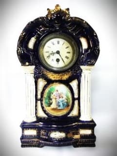 イギリス製 陶磁器 置き時計 ゼンマイ式 アナログ 作動品 時代物 骨董