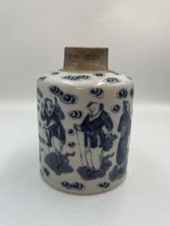 中国清朝染付 青花ハ仙人物紋瓶在銘利奥記唐物 時代物口縁に修繕あり
