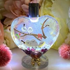 No607LE付きオルゴナイトぷっくりハート大シマエナガ☆ガーネット