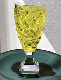 希少/新品未使用] 復刻薩摩切子・脚付杯/希少黄色 カメイガラスLサイズ