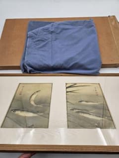 小泉斐 真筆 江戸後期 下野国黒羽藩御用絵師 絹本淡彩「鮎図」 岡村