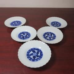 小皿 5枚 白磁器 染付 花形 菊型 花弁縁 古伊万里 江戸 明治 - メルカリ