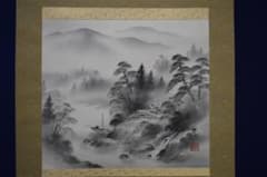 真作/金子春雪/山水漁師図/桐共箱付/布袋屋掛軸HG-334 - メルカリ