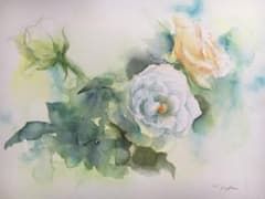 透明水彩画原画白薔薇ホワイトクリスマス⑦ - メルカリ