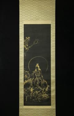 掛軸-1773 徳田隣斎 観音大師 紺紙金泥 共箱 - メルカリ