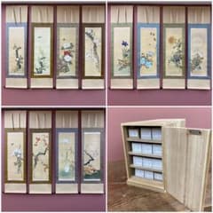 美品 掛け軸 酒井抱一写 十二カ月花鳥図 12本セット 永縄雅光作 収納箱