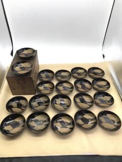 古い小皿揃え 小鉢 蒔絵 木製黒塗 漆塗 おせち 扇子絵 レトロ 木皿