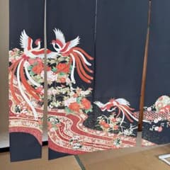 鳳凰模様の和風のれん 着物素材リメイク、ゴージャスな暖簾のれん