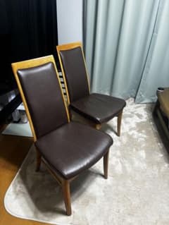 カリモク ブラウン合成皮革ダイニングチェア2脚セット 引き取り限定